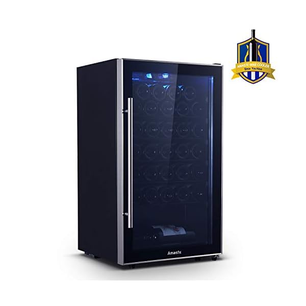 Amaste-Wine-Fridge-34-Bottle-Single-Zone-Wine-Cooler-Freestanding-Wine-Refrigerator-Double-Pane-Anti-UV-RaysAnti-frost-Tempered-Glass-Door-High-Efficiency-Compressor-Chrome-Racks-Blue-LED-Light-Revers