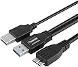 eForCity dual A to Micro-B USB 3.0 Y Cable, Black