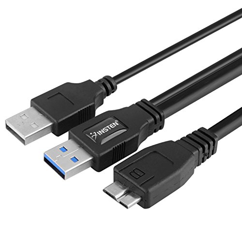 Insten Dual USB 3.0 Type A to Micro-B USB Y Shape High Speed Cable for External Hard Drives/Seagate/Toshiba/WD/Hitachi/Samsung/Wii-U/Note 3 (21 Inches)