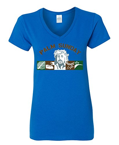 Palm Sunday Special Heavy Cotton Women's V-Neck T-Shirt Royal Small