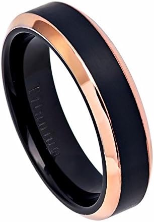 Womens Black IP Titanium Wedding Band 6mm Rose Gold IP Side Brushed Center Beveled Edge Size 7.5