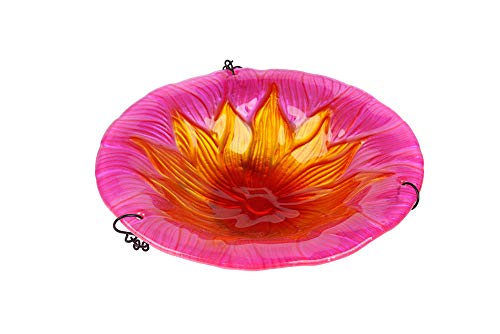 Liffy Hanging Bird Bath Outdoor Glass Bowl Feeder Pink for Garden, Yard and Patio - Thumbnail 4