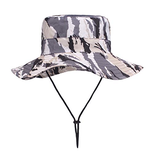Crytech Fishing Sun Boonie Hat Waterproof Breathable Mesh Wide Brim Summer Uv Protection Safari Cap Foldable Outdoor Fisherman Hunting Hat Camo Tacticle Bucket Hat for Women Men (Grey)