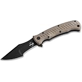 Boker Plus Micro Tracker Folder, Folding Pocket knife with 3.12 In 154CM stainless steel blade with flipper tab for opening and a secure linerlock, equipped with a Micarta scale brown handle