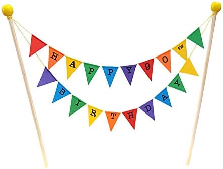 Amazing Buntings-Happy 90th Ninety Birthday-Cake Topper-Mini Bunting Rainbow Party Decoration-Fully Assembled-Hand Made in The UK-216
