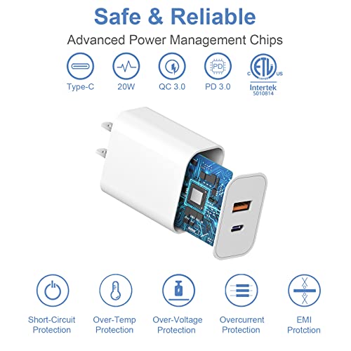 Pack] USB C Wall Charger【Apple MFi Certified】 20W Dual Port PD
