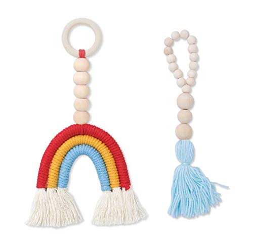 SZETOSY Wood Beads Rainbow Decor with Tassels - GOODCHNCEUK 2pcs Rainbow Wooden Beads String 12x25cm Wooden Bead String Wall Hanging for Baby Nursery Room Wall Window Hangings Style#1