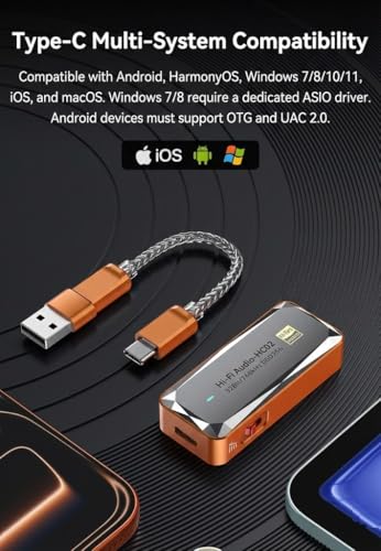 Pisendra DAC USB C Amplificador de Auriculares, Dongle DAC Portátil CS43198, 3,5 mm y 4,4 mm, Hi-Res 32 bits/768 kHz, DSD256, Adaptador Audio para IEM, Smartphone, Tablet y PC, Naranja | DAC USB C CS43198, Hi-Res, salidas 3,5 mm y 4,4 mm