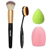 ACEVIVI Cosmetic Cream Powder Powder/ Makeup Face Blush Brush + Mini Size Makeup Puff Sponge + Makeup Brush Cleaner