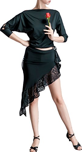 JS CHOW Women's Off The Shoulder Latin Salsa Ballroom Dance Top Blouse