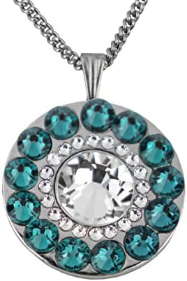 Swarovski Crystal Golf Ball Markers with Magnetic Necklace - Premium Golf Gifts for Women by Girls Golf Bling (Bay Hill Aquamarine Blue)