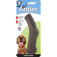 Pet Qwerks Nylon Antler Liver Flavor -  Durable Dog Bones for Aggressive Chewers, Tough Nearly Indestructible Chew Proof Toys | Made in USA with FDA Compliant Nylon - For Large & Medium Dogs