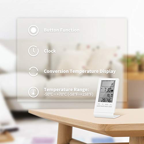 ELEHOT Indoor Digital Room Thermometer Hygrometer Accurate Temperature Gauge Humidity Monitor with Alarm Clock Calendar LCD Display for Home Office Use