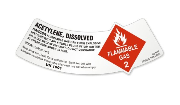 Amazon Com Acetylene Dissolved Danger Flammable Gas May Form Explosive Mixtures With Air Fusible Plugs In Top Keep Away From Heat Flame And Sparks Un 1001 Vinyl Labels Unlaminated 25