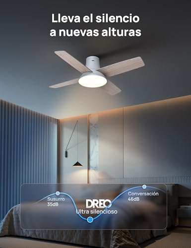 Dreo ceiling fan with light, 12 speeds, 3 modes, quiet DC motor, easy installation, dimmable LED, remote control and timer 12h, white ceiling fan for home
