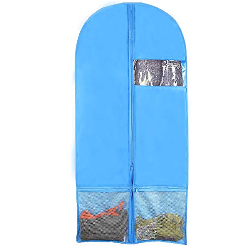 Kernorv Breathable Dust-Proof Garment Bags, Set of 5 Environmental Zipper Garment Bags for Dance Costumes, 51" Foldable Dance Garment Bags with Clear Window for Dance Dress, Storage or Travel (Blue)