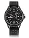 Tonnier Leather Band Week&Calendar Quartz Watches for Men, Black