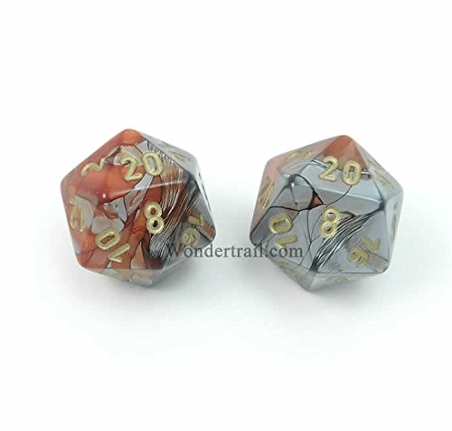 WCXPG2061E2 Orange And Steel With Gold Numbers D20 Aprox 16mm (5/8in) Pack of 2 Dice Chessex
