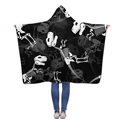 INTERESTPRINT Dinosaur Bones Throw Blanket 60 x 50 inches Kids Girls Boys Toddler Polar Fleece Blankets with Hood