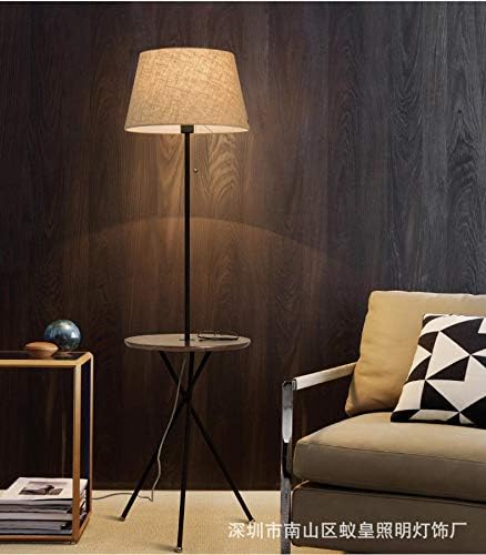 Living Room Floor lamp American Cloth Floor lamp Bedroom Tea Table Floor lamp Creative Bedside Vertical Floor lamp,Oblique Hemp Cloth Cover,Black Walnut Color Panel