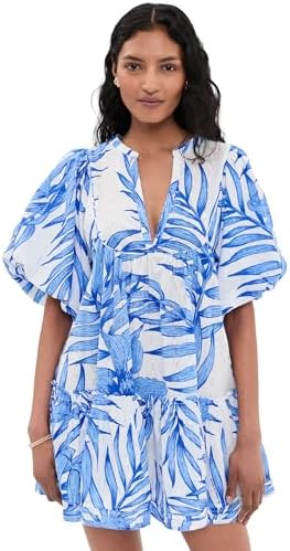 farm rio ainika flowers short-sleeve mini dress Blue Ainika Tropical Splendor Mini Dress