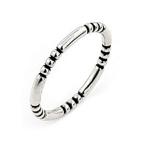 Antique Look Decorated Sterling Silver Stackable Band Ring