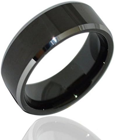 ANDESWF 8mm Black Tungsten Ring Comfort Fit Platinum Plated Wedding Band Wedding Ring for Men 11.5