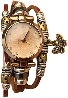 Ledhill Classic Vintage Antique Style Ladies Leather Fashion Bracelet Wrist Watch (BUTTERFLY)
