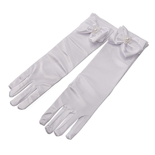 Lusiyu Girl Solid Color Long Elbow Length Formal Pageant Glove (white 01)