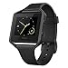 UMTELE Slim Profile Replacement Band with Matte Black Stainless Steel Frame for Fitbit Blaze, Small, Black