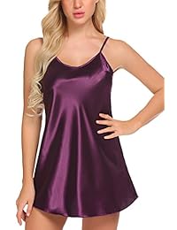 Pintimi Mujeres Lencería Satén Nightgown Chemise Slip Mini Sleep