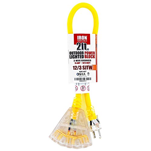 Iron Forge Cable Outdoor Lighted Extension Cord, 2 Foot - Yellow