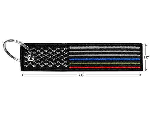Flag Keychain Tag with Key Ring, EDC for Motorcycles, Scooters, Cars and Gifts (USA Thin Blue, Red, Green line)