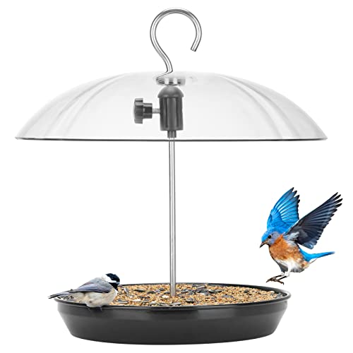 Kingsyard Platform Bird Feeder with Adjustable Dome for Outdoors Hanging