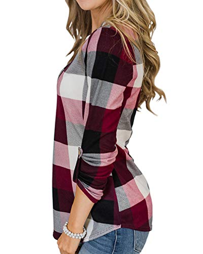 YOINS Vrouwen Lange Mouw V-hals Shirts Plaid Casual Tops Check Klassieke Blouses voor Dames - Image 4