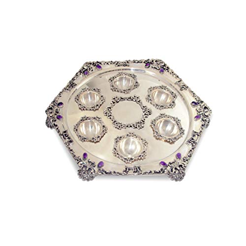 Traditional Vintage Seder Plate 925 Sterling Silver Hexagon shape