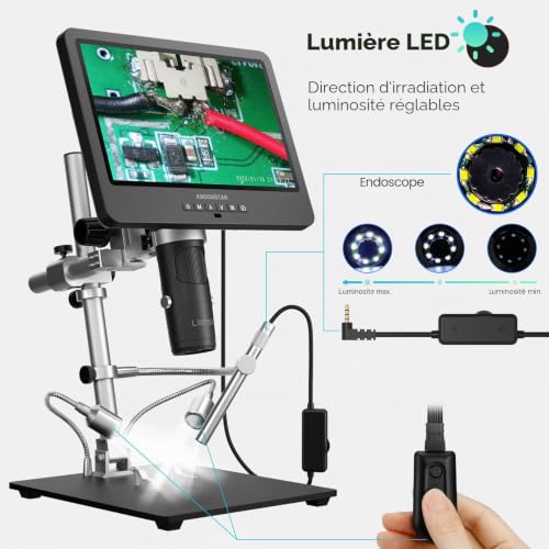 Andonstar AD249S-M HDMI 3 Lens 2000x Digital Microscope with 2160P UHD Endoscope 10.1" LCD Video Recording Soldering Electron Microscope for Coins Biology