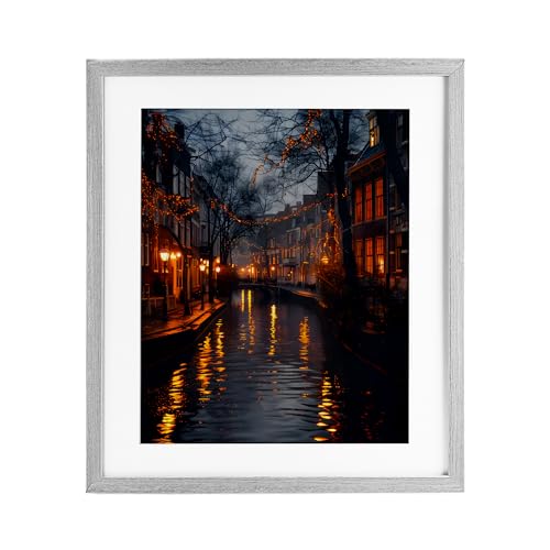 'Street Lamp Canal View'| Framed Print Under Glass