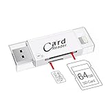 SD card reader, iPhone TF & SD Card Reader Lightning & USB 2.0 Mobile Flash Drive with Lightning Connector, Memory Expansion for iPhone / iPad / Android phones / Mac / PC (White)