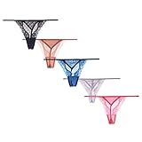 Moxeay Sexy Lace G-String T-Back Lingerie Thongs Assorted Colors 5 Pcs (M, 5 Pcs Assorted Color)