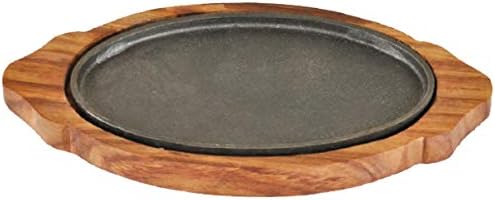 Kodenipr Club Oval Sizzler Plate with Wooden Plate, Size (9" X 7" Inch Iron Plate)