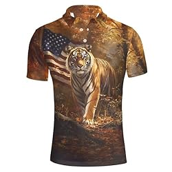 HUGS IDEA American Flag T-Shirts for Men Tiger