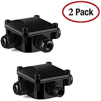 Junction Box Outdoor Waterproof IP68 Cable Connector Black, Larger 3-Way External Electrical Junction Box Ø 5.5mm-10.2mm，Underground Cable Line Wires Power Cord Connector Protection(2Pcs)