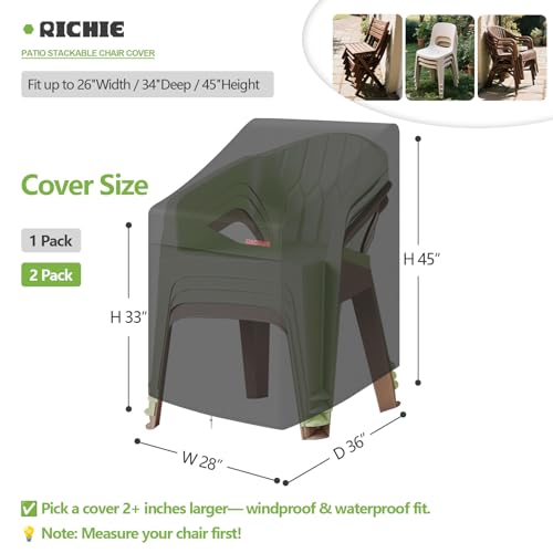 RICHIE - Funda apilable para silla de patio, 600D, resistente al agua, cubierta de respaldo alto para 4-6 sillas de comedor apilables, fundas de muebles de patio resistentes a los rayos UV, 27