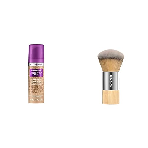 CoverGirl Simply Ageless 45 Medium-Olive Liquid Foundation Bundle with Blending Brush, Skincare Makeup with Bakuchiol & Acid