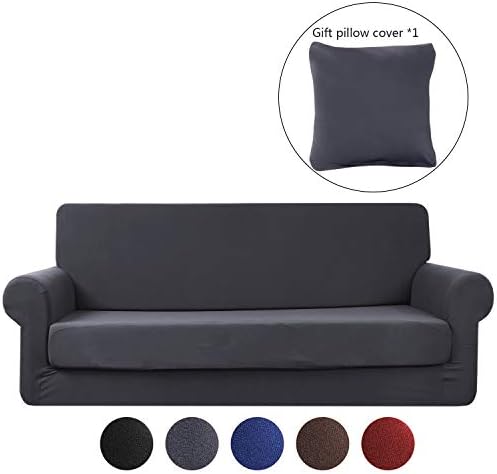 Premium Sofa Covers,Hengweiuk Pure Color Sofa Protector 1/2/3/4 Seater Sofa Slipcover Stretch Stylish Furniture Cover 2-Piece Pet Dog Protector Anti-Mite&Anti-wrinkle(Elegant Gray, 3 Seater:183-229cm)