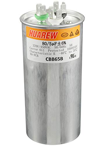 HUAREW 80+5 uF ±6% 80/5 MFD 370/450 VAC CBB65 Dual Run Start Round Capacitor for Condenser Straight Cool or Heat Pump Air Conditioner or AC Motor and Fan Starting: Industrial & Scientific