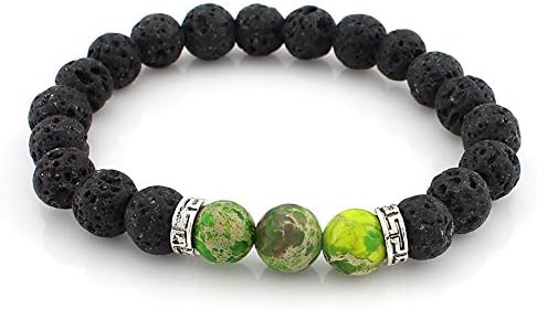 Chakra Bracelet Lava with 3 Green Stones for Men Women reiki yoga healing balance (Green)