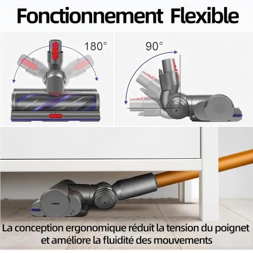 Brosse Motorisée High Torque Compatible avec Dyson V15 V11 V10 V8 V7, Tête d'Aspirateur Anti-Enchevêtrement de Rechange pour Poils d'animaux Tapis et Sols Durs, Aspiration Réglable