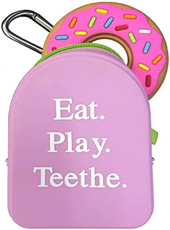 Silli Chews Grab and Go Pacifier Holder, Teether Carry Case, and Donut Teething Toy Gift Set for Baby Showers and Birthday Gifts - Pink